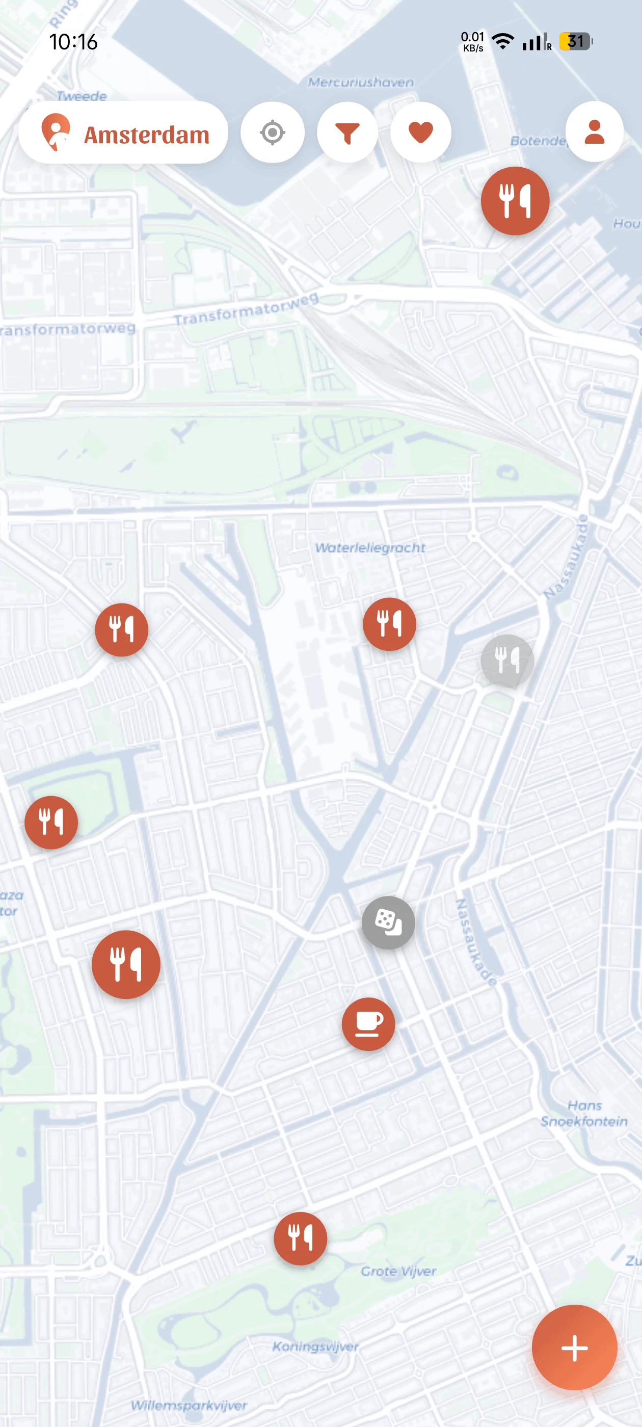 TribuMap map view showing kid-friendly places in Amsterdam