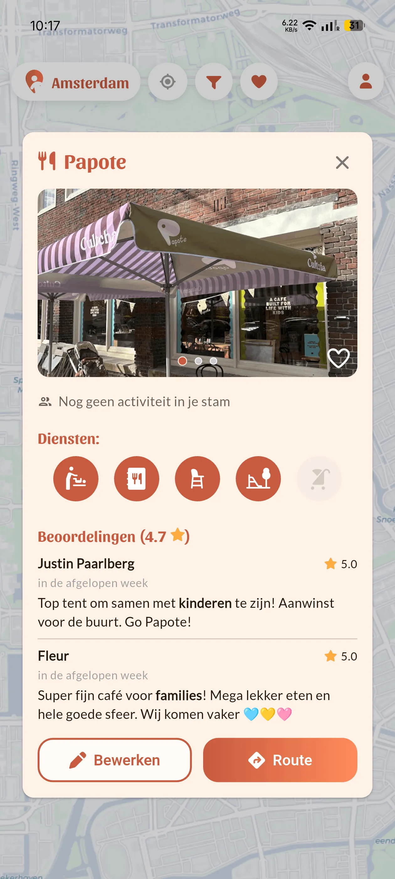Locatiedetails met services en reviews